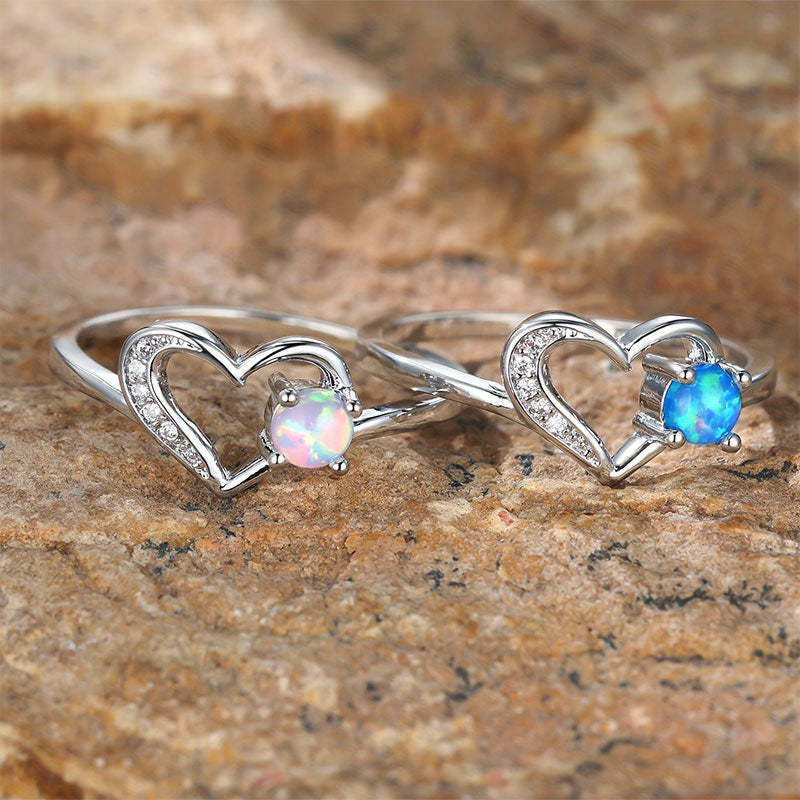 Olivenorma "Deep in Heart" - Anello semplice con cuore cavo in opale circolare 