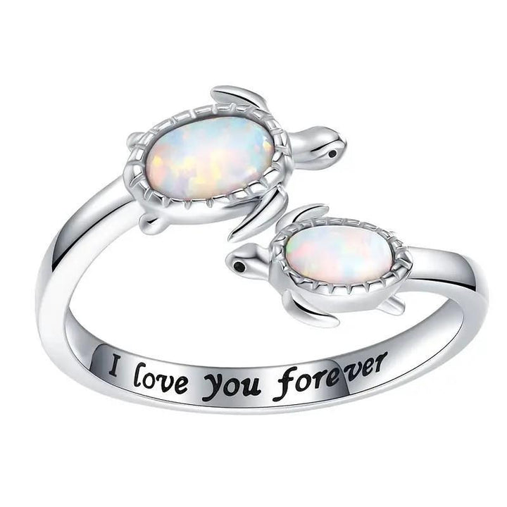 Olivenorma "Ti amo per sempre" Anello in opale placcato con due tartarughe