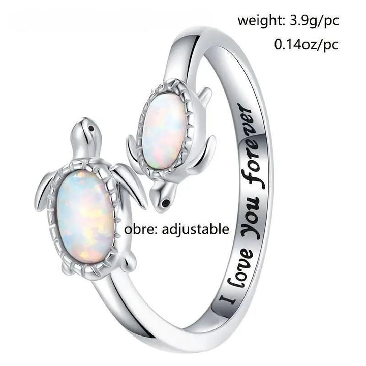 Olivenorma "Ti amo per sempre" Anello in opale placcato con due tartarughe