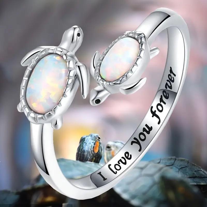 Olivenorma "Ti amo per sempre" Anello in opale placcato con due tartarughe