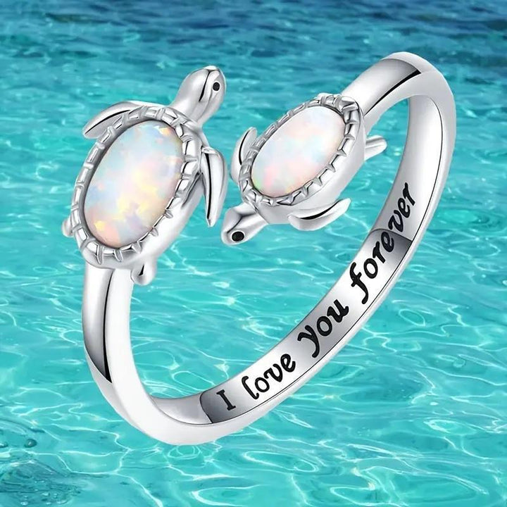 Olivenorma "Ti amo per sempre" Anello in opale placcato con due tartarughe