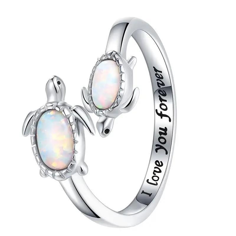 Olivenorma "Ti amo per sempre" Anello in opale placcato con due tartarughe