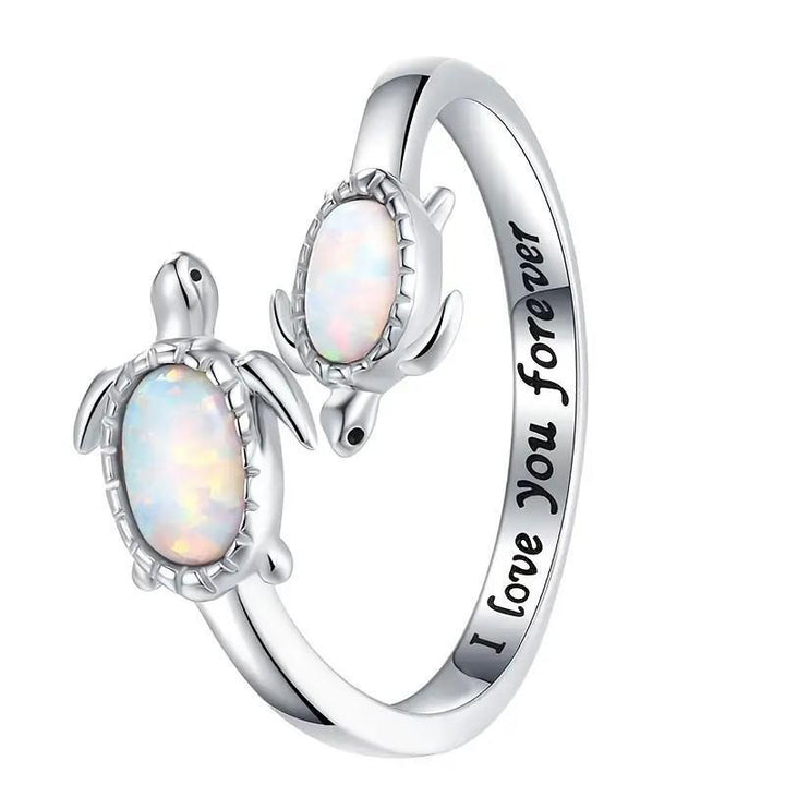 Olivenorma "Ti amo per sempre" Anello in opale placcato con due tartarughe