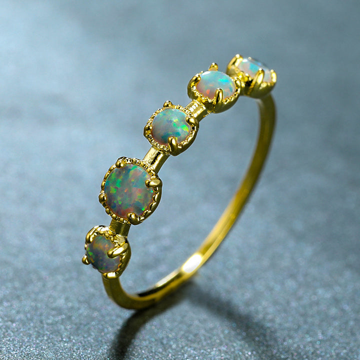 Anello Olivenorma Cinque Opali Blu Bianco Semplici Disegni