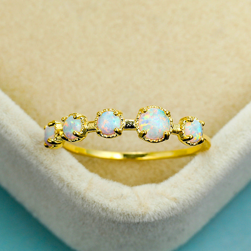 Anello Olivenorma Cinque Opali Blu Bianco Semplici Disegni