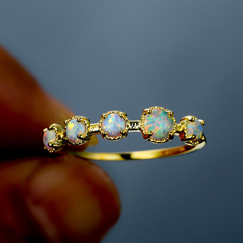 Anello Olivenorma Cinque Opali Blu Bianco Semplici Disegni