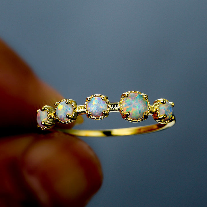 Anello Olivenorma Cinque Opali Blu Bianco Semplici Disegni