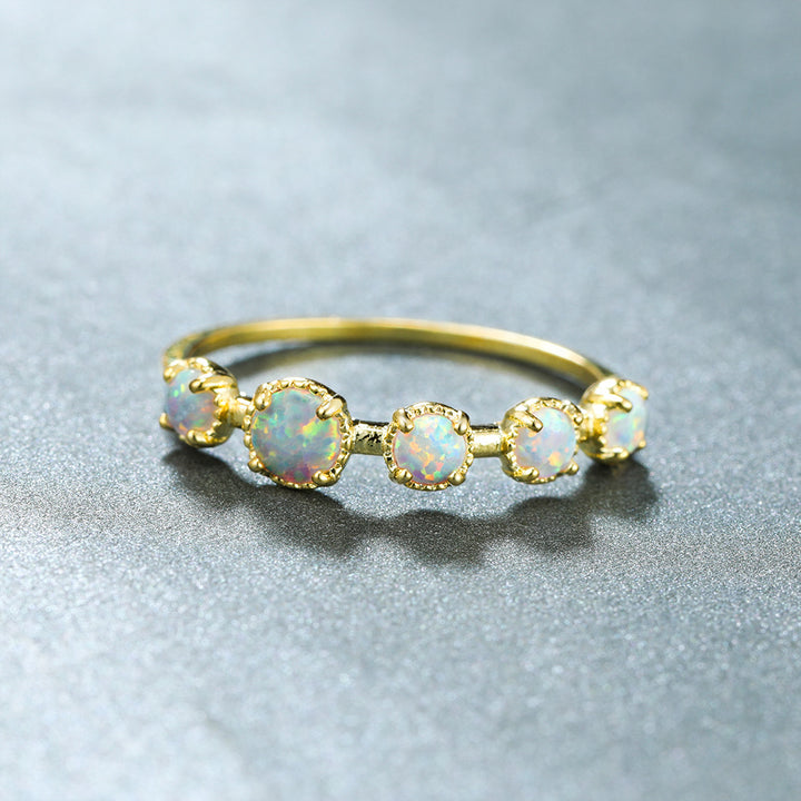 Anello Olivenorma Cinque Opali Blu Bianco Semplici Disegni