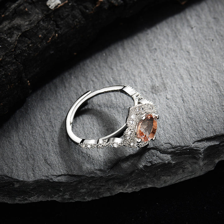 Anello regolabile Olivenorma con pizzo inciso in zircone rosa albicocca