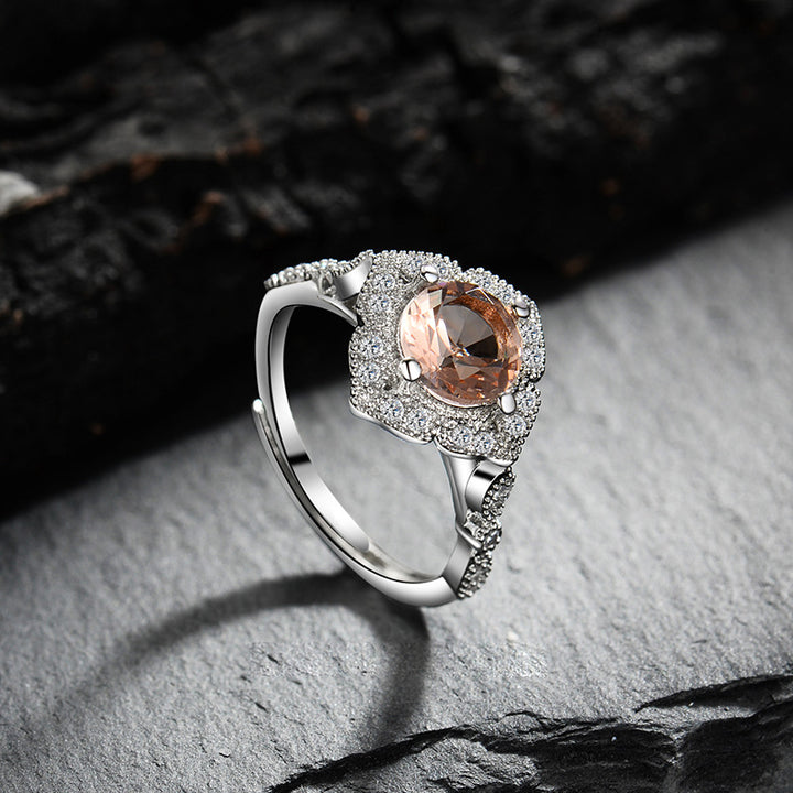Anello regolabile Olivenorma con pizzo inciso in zircone rosa albicocca