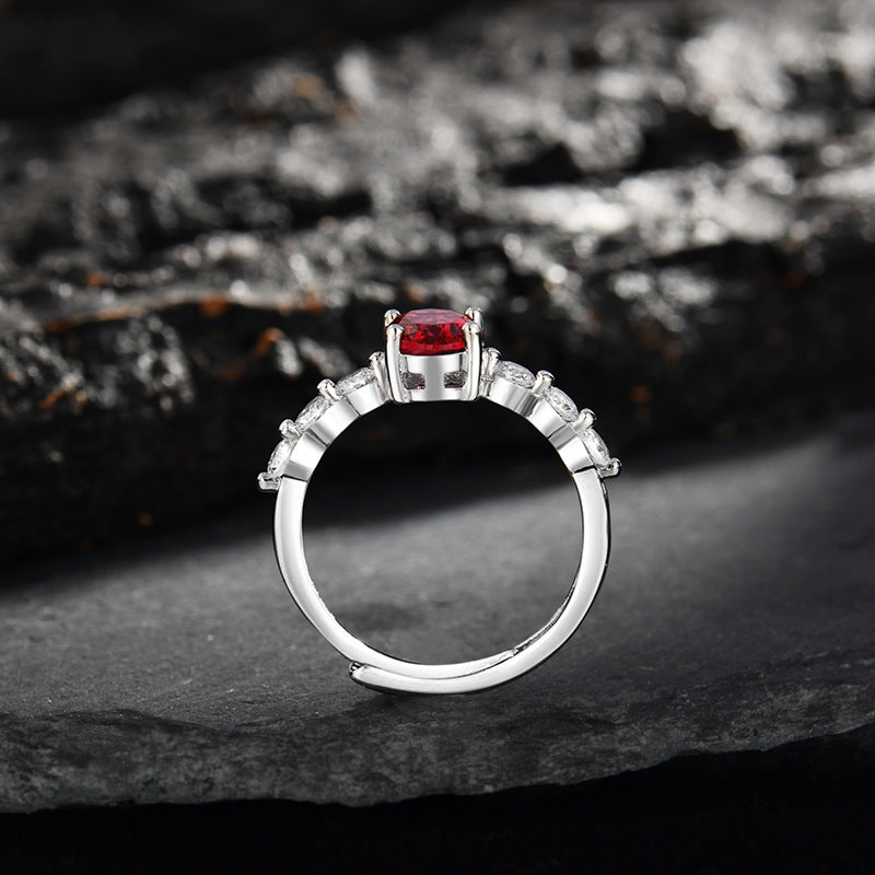 Anello regolabile in quarzo rubino ovale Olivenorma con zircone 