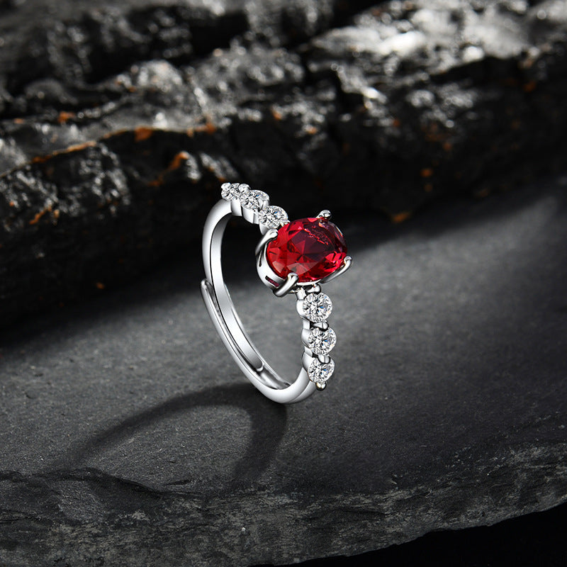 Anello regolabile in quarzo rubino ovale Olivenorma con zircone 