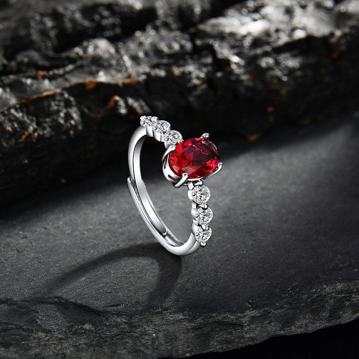 Anello regolabile in quarzo rubino ovale Olivenorma con zircone 