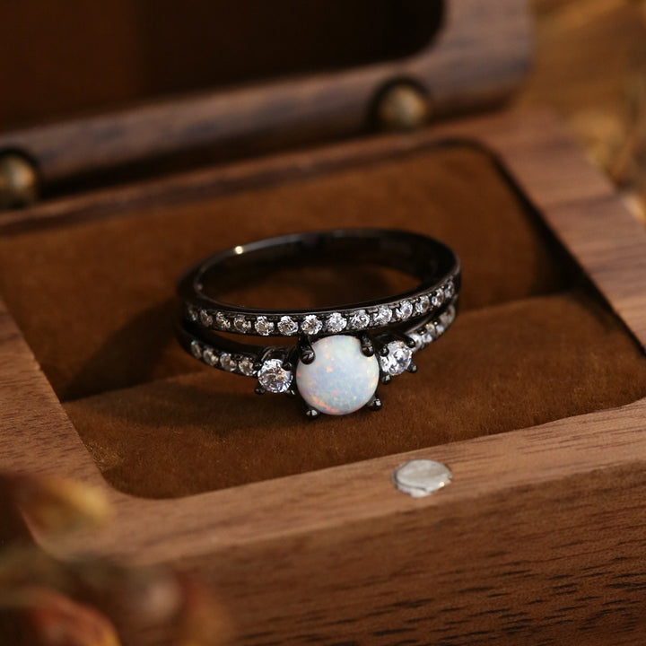 Anello Olivenorma Opale Zircone S925 Oro Nero Doppio Strato 