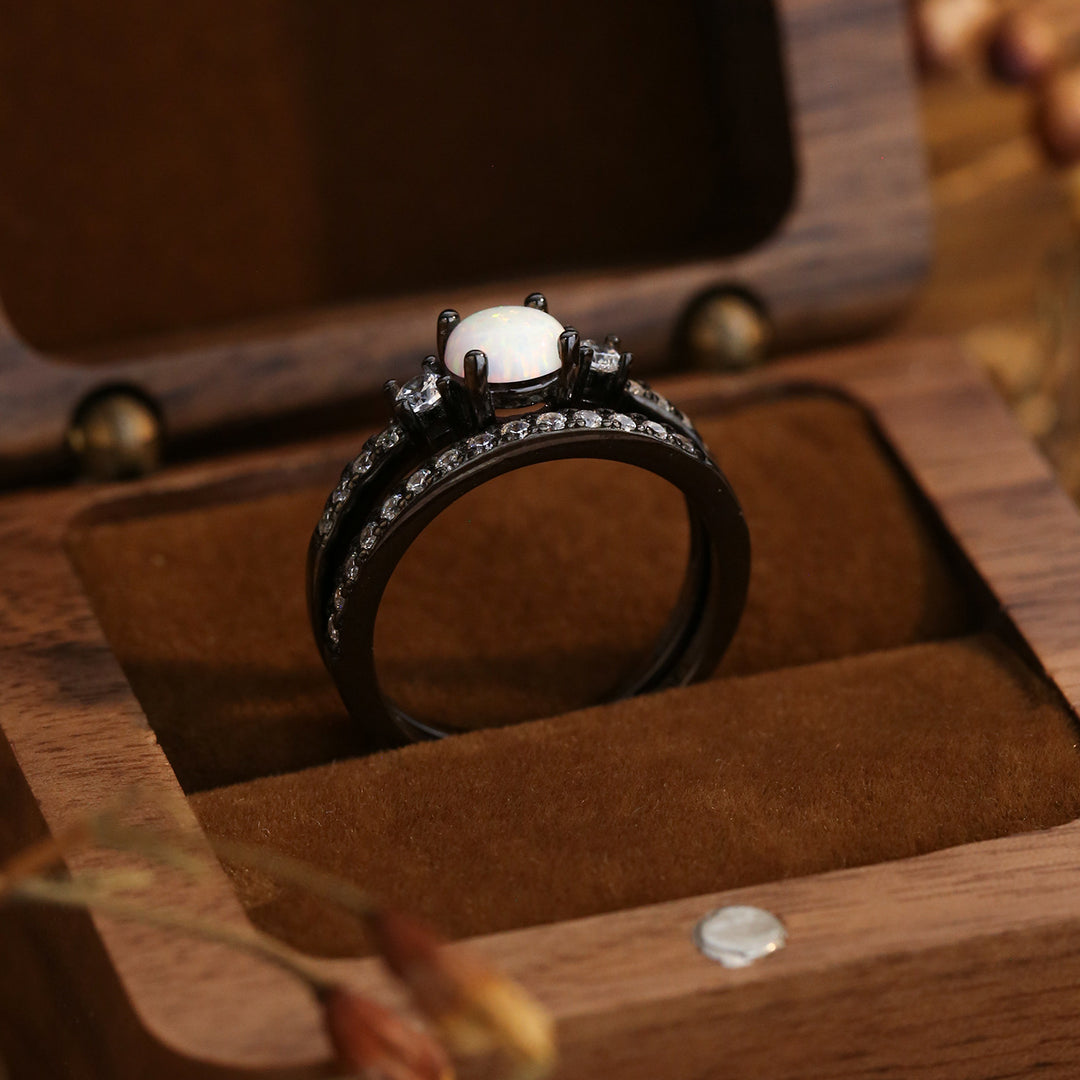 Anello Olivenorma Opale Zircone S925 Oro Nero Doppio Strato 