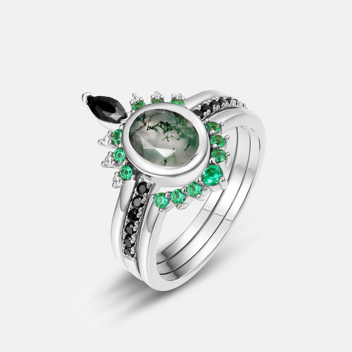 Anello Olivenorma a tre strati con zirconi in agata muschiata