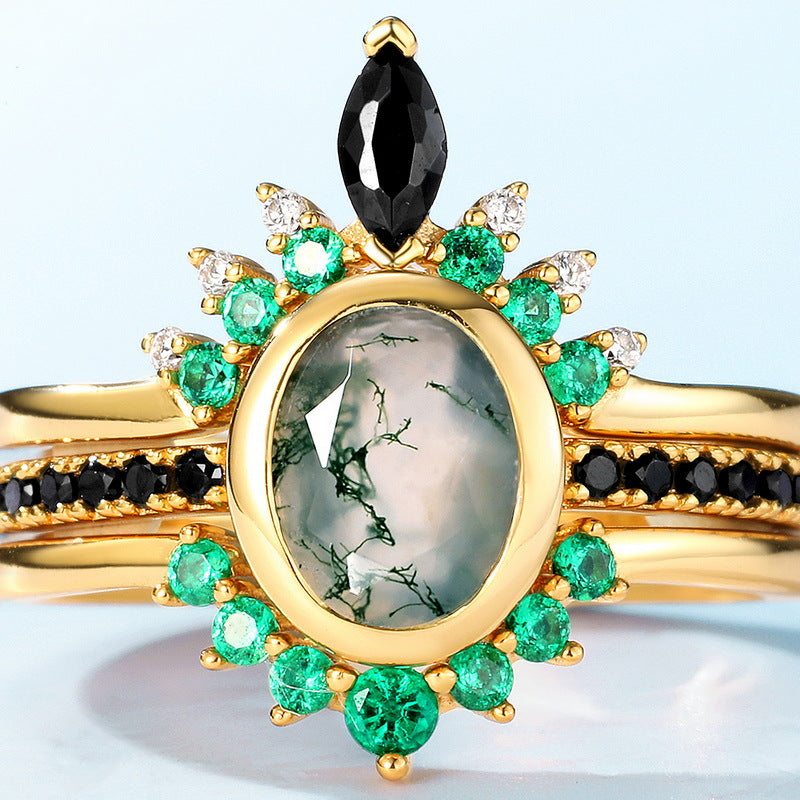 Anello Olivenorma a tre strati con zirconi in agata muschiata