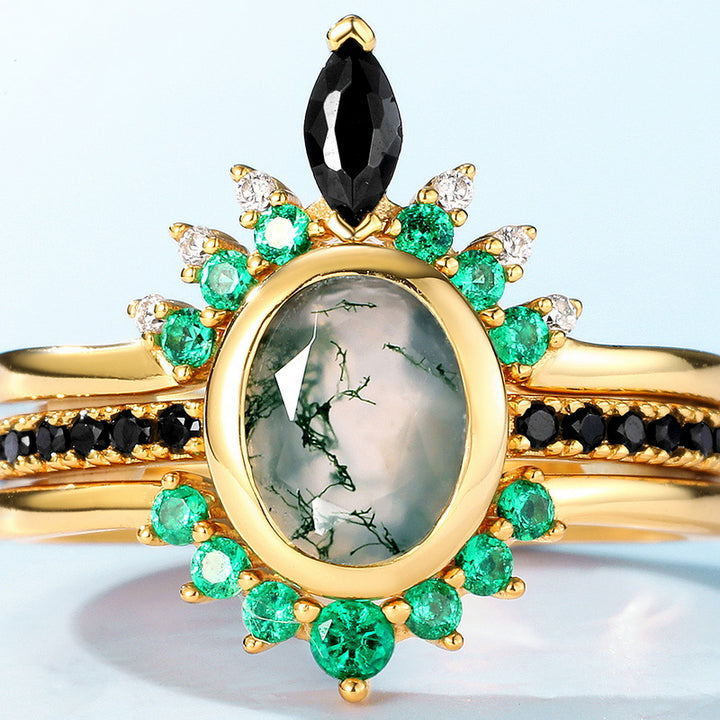 Anello Olivenorma a tre strati con zirconi in agata muschiata