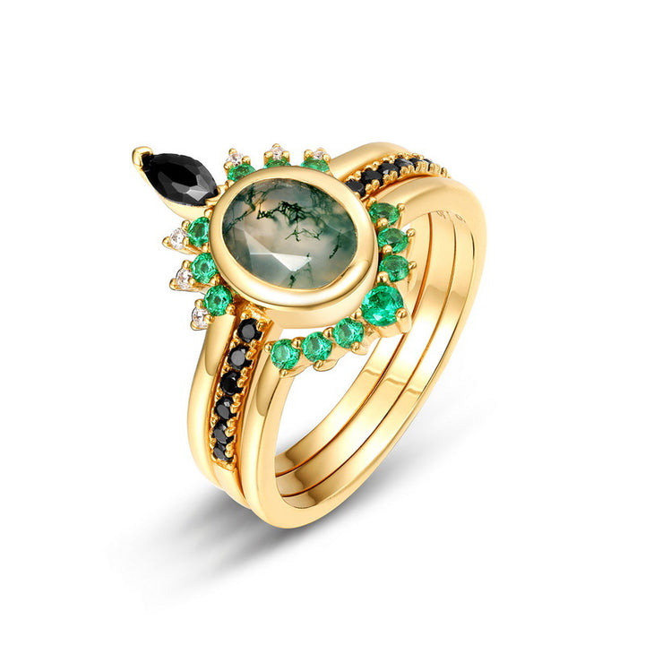 Anello Olivenorma a tre strati con zirconi in agata muschiata