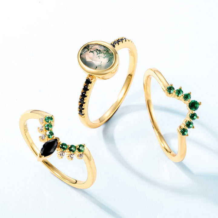 Anello Olivenorma a tre strati con zirconi in agata muschiata