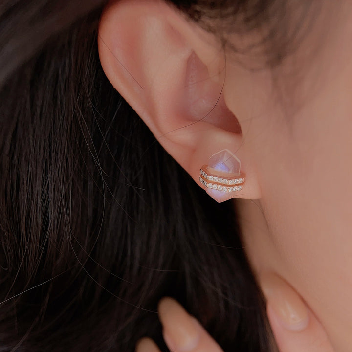 Orecchini Olivenorma in argento Sterling S925 con zirconi bianchi e pietra di luna esagonale 