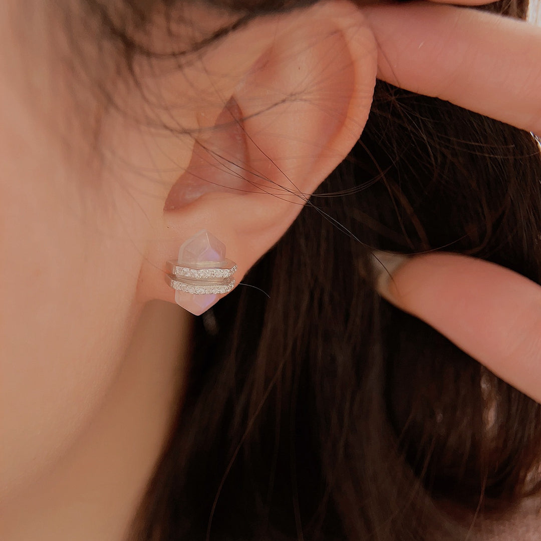 Orecchini Olivenorma in argento Sterling S925 con zirconi bianchi e pietra di luna esagonale 