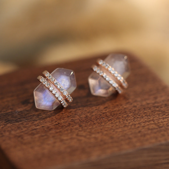 Orecchini Olivenorma in argento Sterling S925 con zirconi bianchi e pietra di luna esagonale 