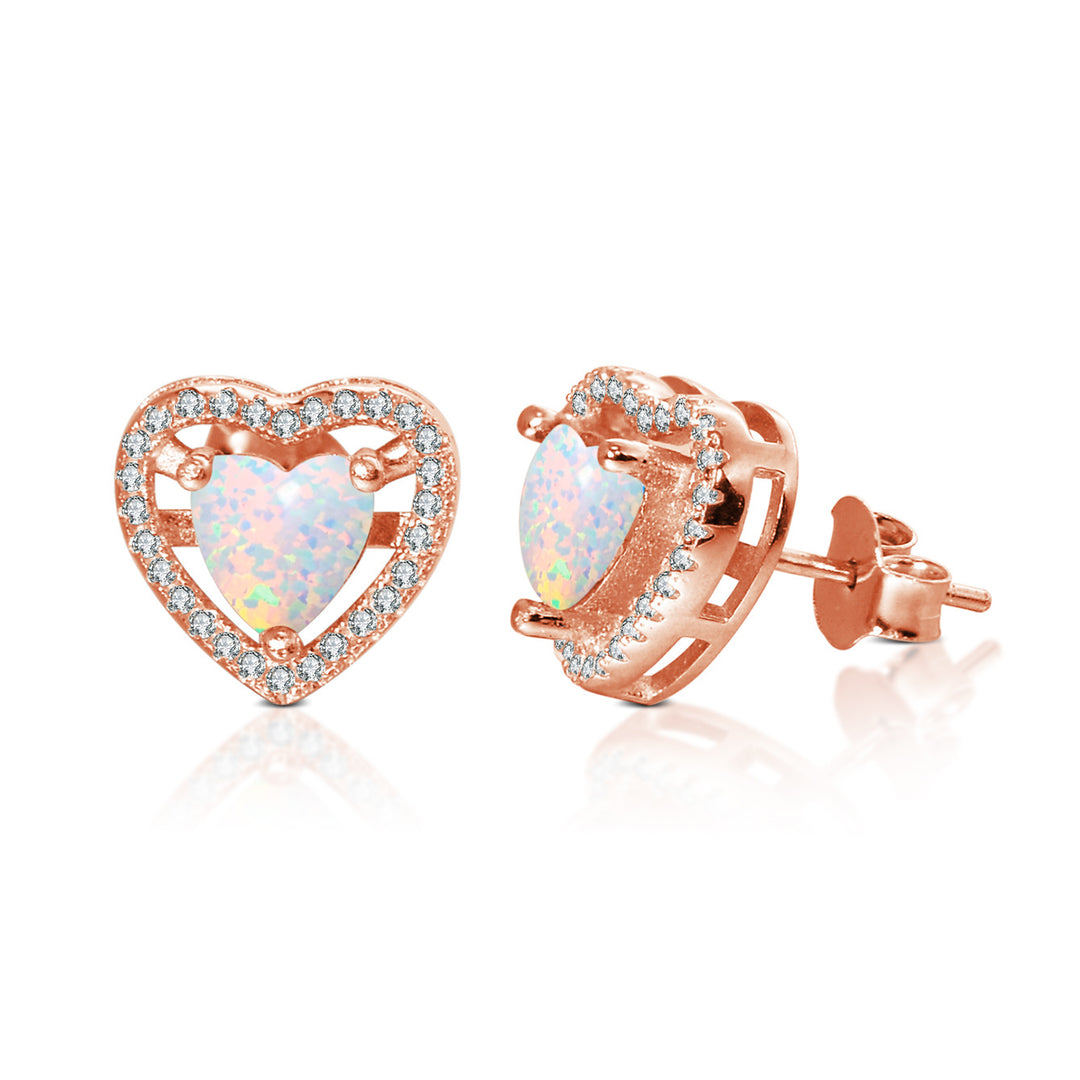 Orecchini a forma di cuore in opale bianco e zircone Olivenorma
