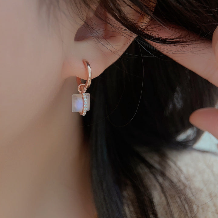 Orecchini Olivenorma Square Moonstone S925 in argento e oro rosa