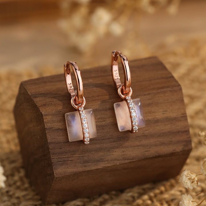 Orecchini Olivenorma Square Moonstone S925 in argento e oro rosa