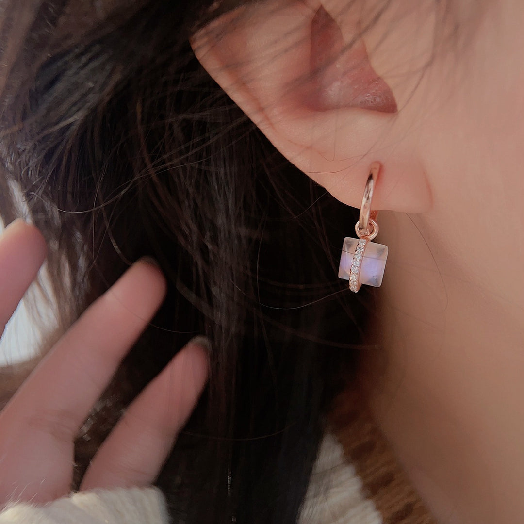 Orecchini Olivenorma Square Moonstone S925 in argento e oro rosa