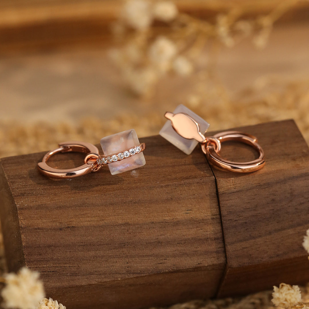 Orecchini Olivenorma Square Moonstone S925 in argento e oro rosa