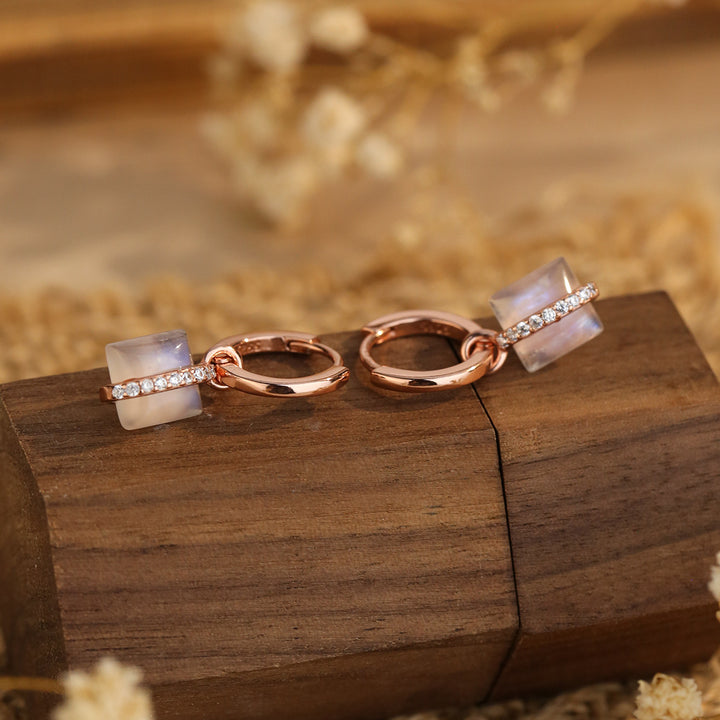 Orecchini Olivenorma Square Moonstone S925 in argento e oro rosa
