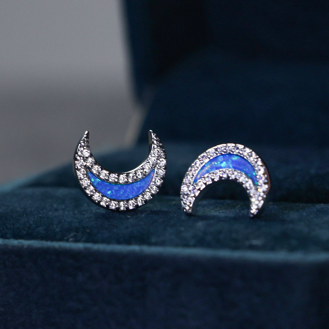 Orecchini a forma di luna con zircone blu Olivenorma