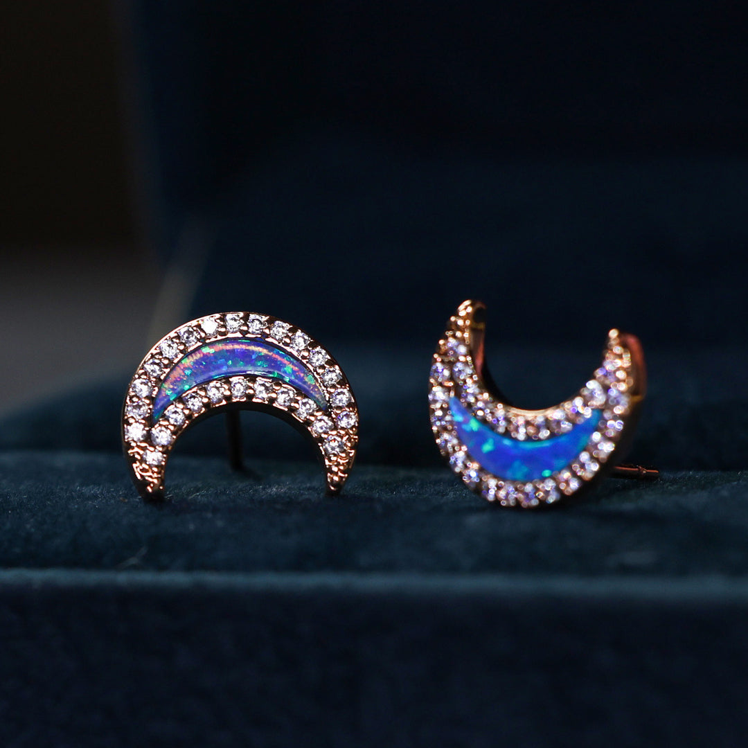 Orecchini a forma di luna con zircone blu Olivenorma