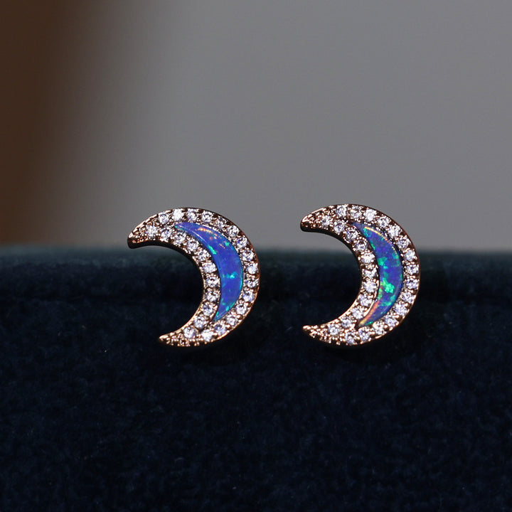 Orecchini a forma di luna con zircone blu Olivenorma
