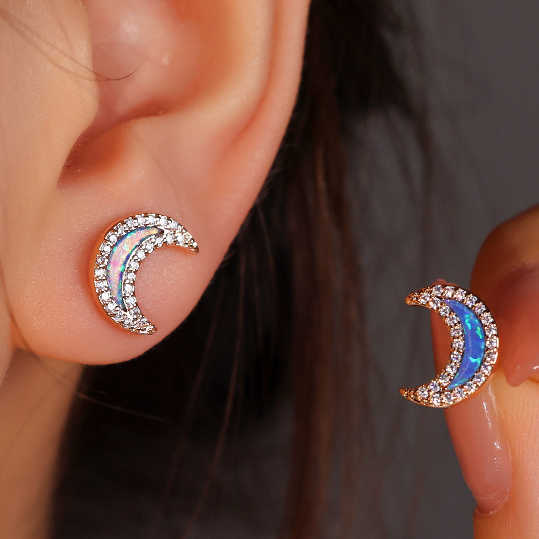 Orecchini a forma di luna con zircone blu Olivenorma