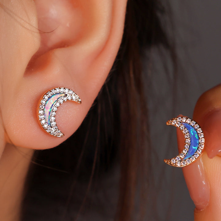 Orecchini a forma di luna con zircone blu Olivenorma