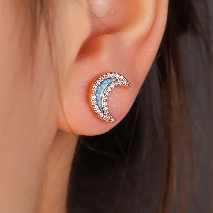 Orecchini a forma di luna con zircone blu Olivenorma