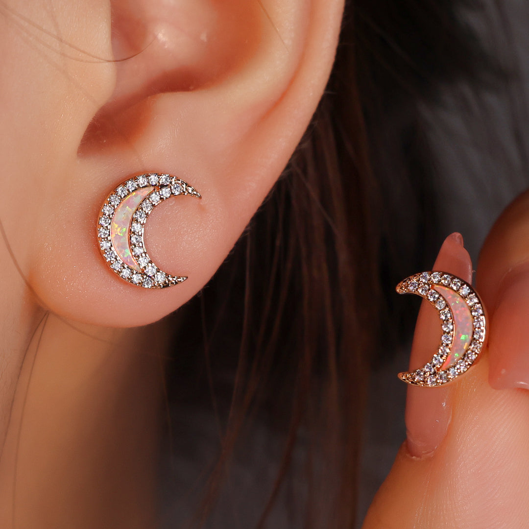 Orecchini a forma di luna con zircone blu Olivenorma