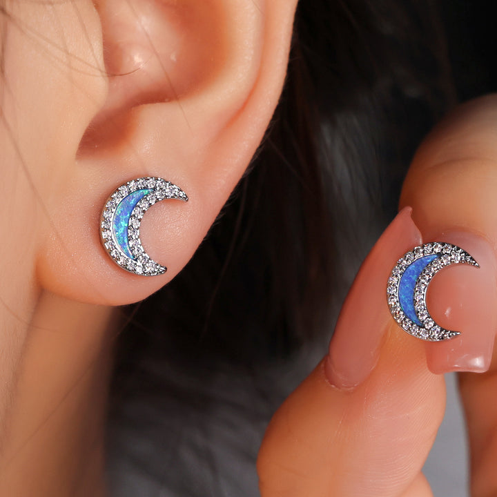 Orecchini a forma di luna con zircone blu Olivenorma