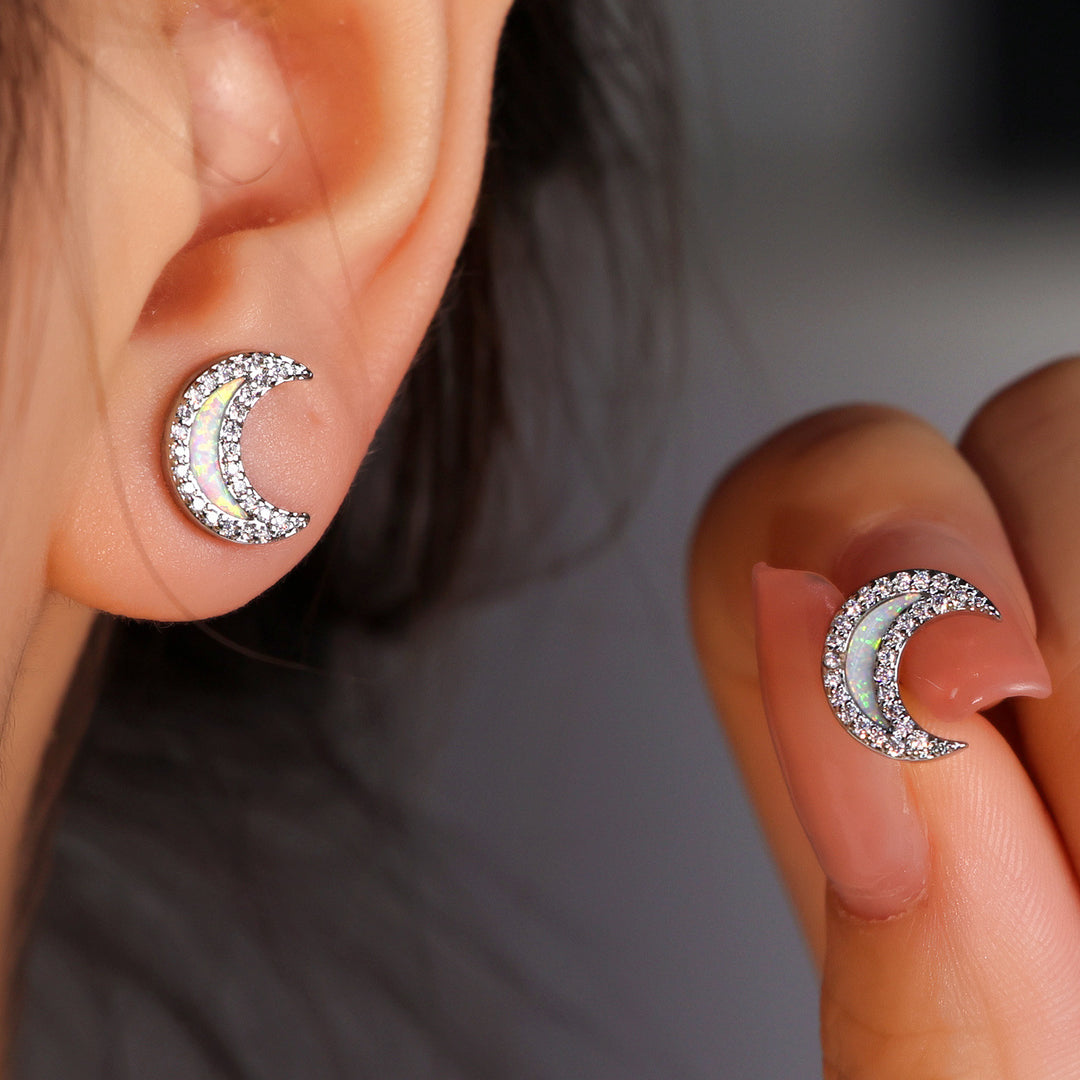Orecchini a forma di luna con zircone blu Olivenorma