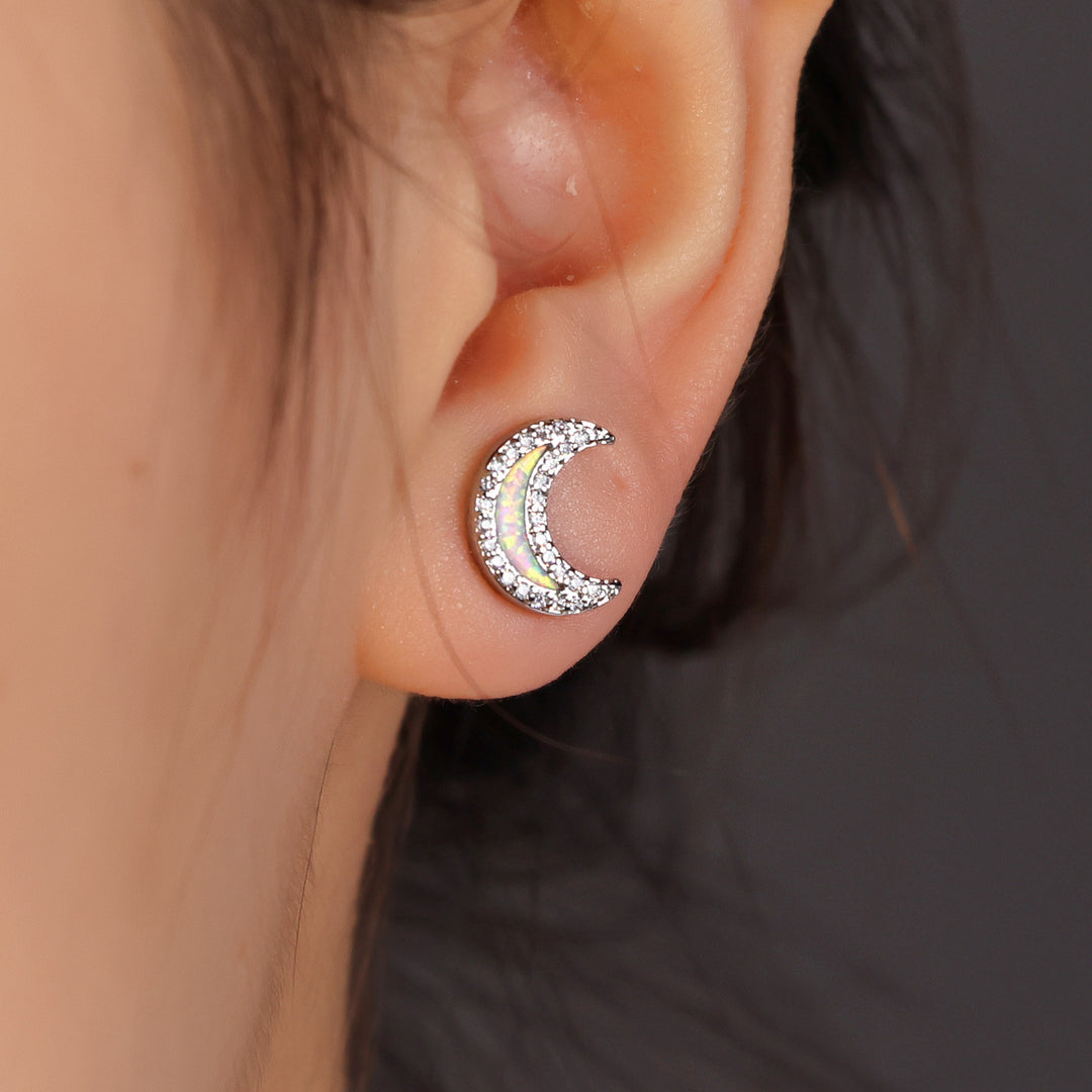 Orecchini a forma di luna con zircone blu Olivenorma