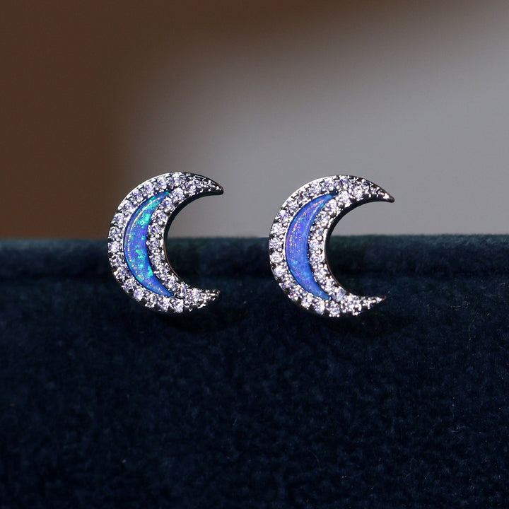 Orecchini a forma di luna con zircone blu Olivenorma