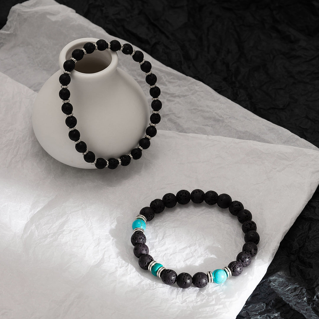 Olivenorma Set di bracciali da uomo in pietra lavica turchese