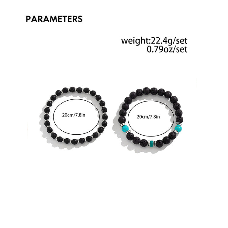 Olivenorma Set di bracciali da uomo in pietra lavica turchese