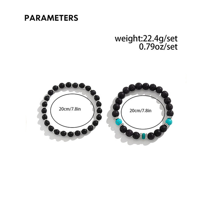 Olivenorma Set di bracciali da uomo in pietra lavica turchese