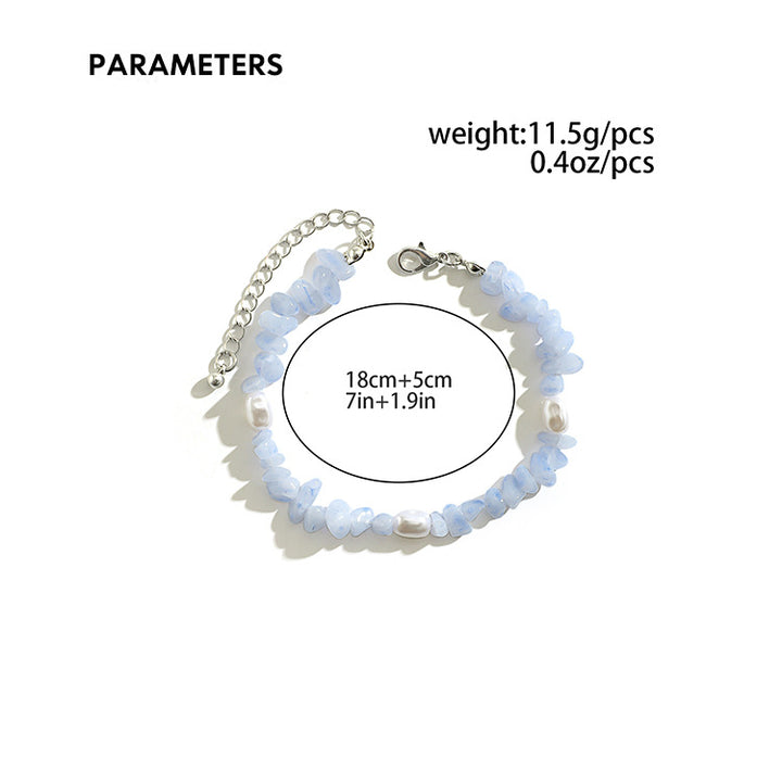 Bracciale da uomo in calcedonio blu naturale Olivenorma con perle d'acqua dolce