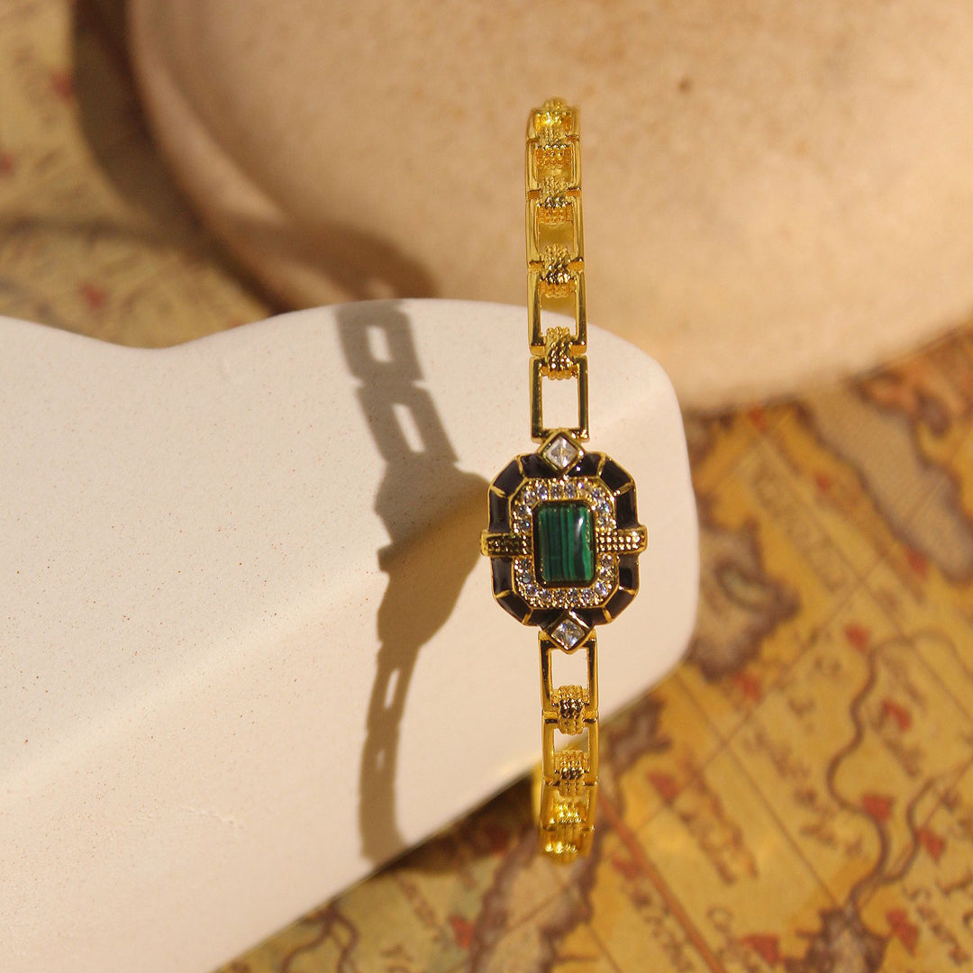 Olivenorma Bracciale rigido regolabile di alta qualità in onice nero e malachite
