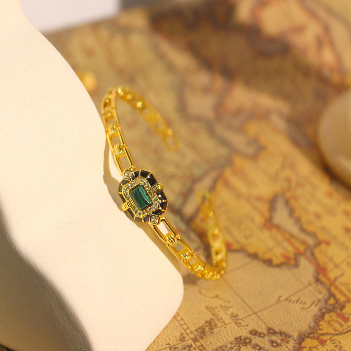 Olivenorma Bracciale rigido regolabile di alta qualità in onice nero e malachite